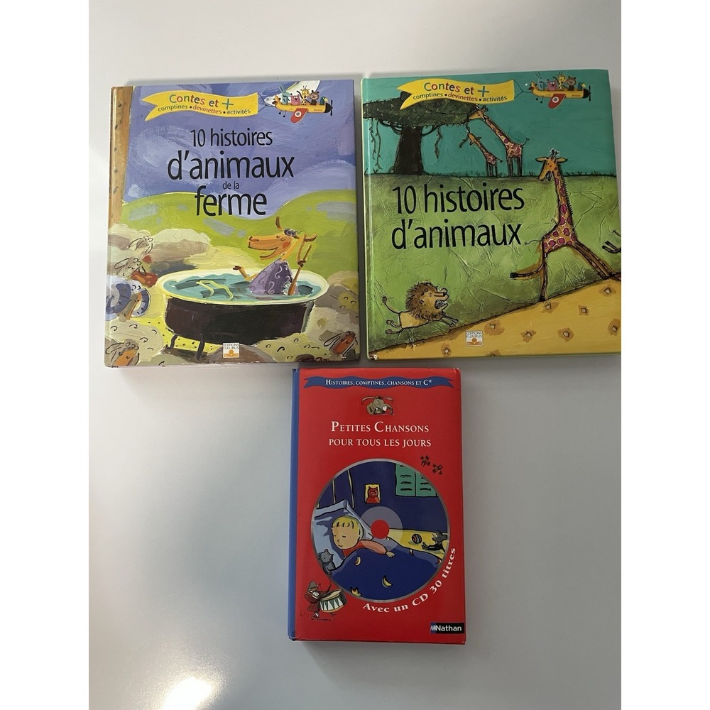 Lot of 3 French Children's Books 10 Histoires d'Animaux, Petites Chansons -no CD